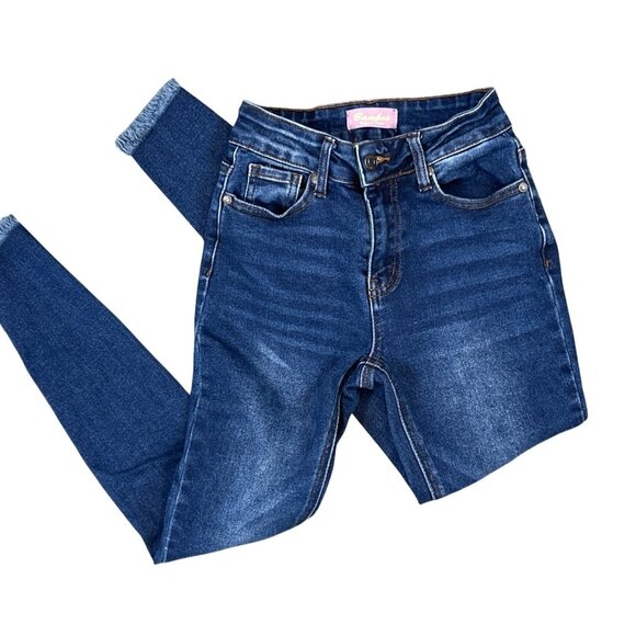 (5 for $25) Bamboo High Rise Skinny Jeans with Frayed Hem in Dark Wash Size 1 - Picture 3 of 5